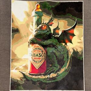 Baby Dragon with Tabasco Bottle – Animals Paint By Number Art Completed